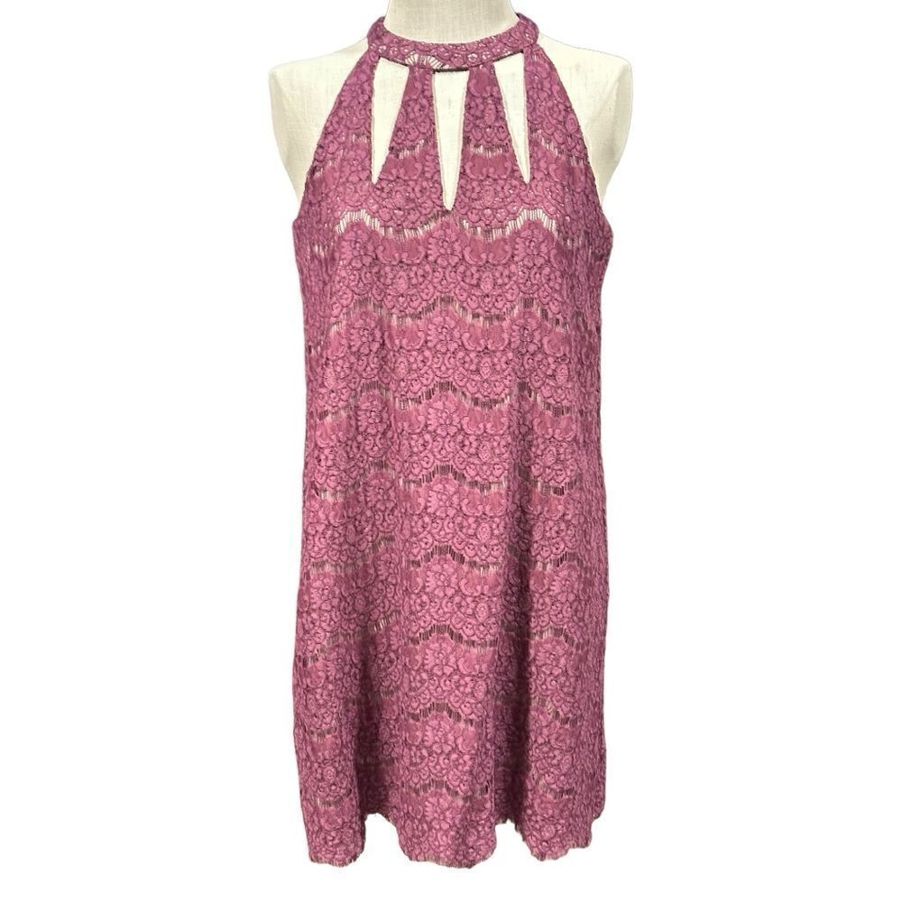 Love Fire Dusty Rose Lace Halter Cut Out Neckline A-Line Dress Size XL